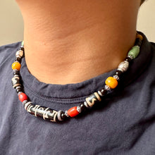 Vintage 3-Eye Dzi and Old Tibetan Beads  Necklace