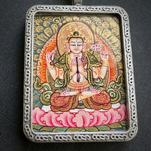Genuine Angelskin Coral and Hand-painted “Lotus Buddha” Thangka  Mala Necklace