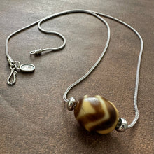 Vintage Tibetan Daluo Dzi Bead Amulet on 925 Silver Chain Necklace