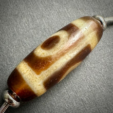 Vintage Tibetan 2-Eyes Dzi Bead Amulet on Silver Chain Necklace