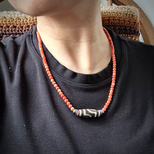 Genuine Tibetan Coral Necklace with 2-Eye  dZi Bead