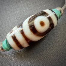 Vintage Tibetan 2-Eyes Dzi Bead Amulet on Silver Chain Necklace