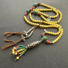 Genuine Amber Tibetan Mala with 4-eye Old Dzi Bead Necklace