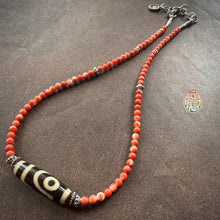 Genuine Tibetan Red Coral Necklace with 2-Eye  dZi Bead