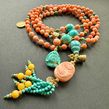 Genuine Angelskin Coral and Turquoise Mala Necklace