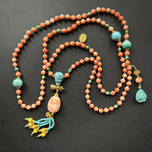 Genuine Angelskin Coral and Turquoise Mala Necklace