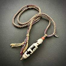 Old Lotus Master 3-Eye Tibetan Dzi bead with Handmade Cord Necklace
