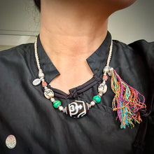 Large Tibetan Daluo Dzi bead with Handmade Cord Necklace