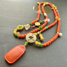 Fine Baoshan Nanhong Agate Mala Necklace with Pendant