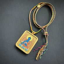 Masterpiece Blue Buddha Thangka on Waven  Cord Necklace