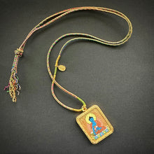 Masterpiece Blue Buddha Thangka on Waven  Cord Necklace
