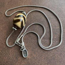 Vintage Tibetan Daluo Dzi Bead Amulet on 925 Silver Chain Necklace