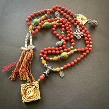 Genuine Antique Red Coral and Old Tibetan Pendant Mala Necklace