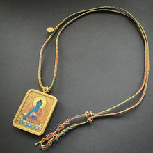 Masterpiece Blue Buddha Thangka on Waven  Cord Necklace