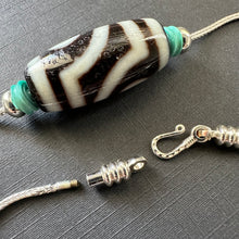 Vintage Tibetan 2-Eyes Dzi Bead Amulet on Silver Chain Necklace