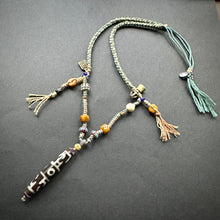 Lotus Master 3-Eye Tibetan Dzi bead with Handmade Cord Necklace