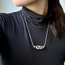 Vintage Tibetan 2-Eyes Dzi Bead Amulet on Silver Chain Necklace