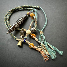 Lotus Master 3-Eye Tibetan Dzi bead with Handmade Cord Necklace