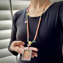 Genuine Angelskin Coral and Hand-painted “Lotus Buddha” Thangka  Mala Necklace