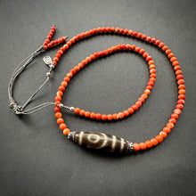 Genuine Tibetan Coral Necklace with 2-Eye  dZi Bead