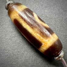 Vintage Tibetan 2-Eyes Dzi Bead Amulet on Silver Chain Necklace