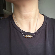 Vintage Tibetan 2-Eyes Dzi Bead Amulet on Silver Chain Necklace