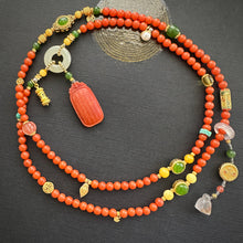 Fine Baoshan Nanhong Agate Mala Necklace with Pendant