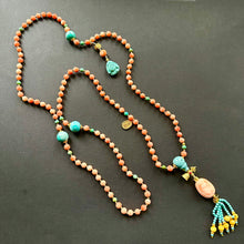 Genuine Angelskin Coral and Turquoise Mala Necklace