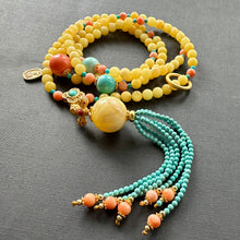 Genuine Amber and Tibetan Coral Mala Necklace