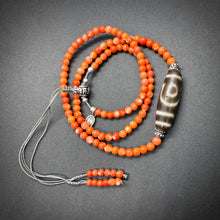 Genuine Tibetan Coral Necklace with 2-Eye  dZi Bead