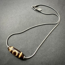 Vintage Tibetan 2-Eyes Dzi Bead Amulet on Silver Chain Necklace