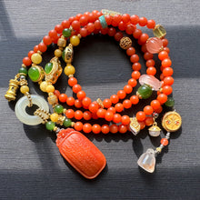 Fine Baoshan Nanhong Agate Mala Necklace with Pendant