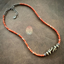 Genuine Tibetan Red Coral Necklace with 2-Eye  dZi Bead