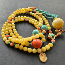 Genuine Amber and Tibetan Coral Mala Necklace