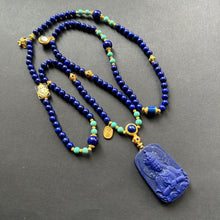 Lapis Lazuli Tibetan Mala Necklace with Buddha Pendant