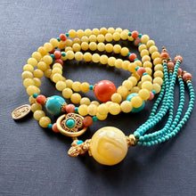 Genuine Amber and Tibetan Coral Mala Necklace