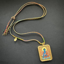 Masterpiece Blue Buddha Thangka on Waven  Cord Necklace