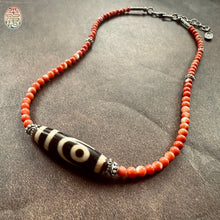 Genuine Tibetan Red Coral Necklace with 2-Eye  dZi Bead