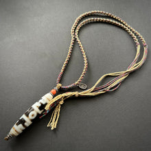 Old Lotus Master 3-Eye Tibetan Dzi bead with Handmade Cord Necklace