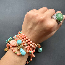 Genuine Angelskin Coral and Turquoise Mala Necklace