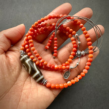 Genuine Tibetan Coral Necklace with 2-Eye  dZi Bead