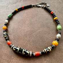 Vintage 3-Eye Dzi and Old Tibetan Beads  Necklace