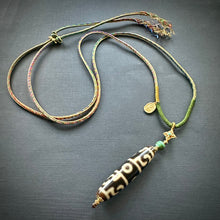 Fine Lotus Master Dzi bead on Waven  Cord Necklace