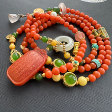 Fine Baoshan Nanhong Agate Mala Necklace with Pendant