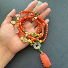 Fine Baoshan Nanhong Agate Mala Necklace with Pendant