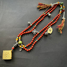 Genuine Antique Red Coral and Old Tibetan Pendant Mala Necklace