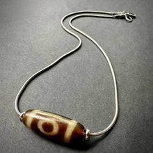 Vintage Tibetan 2-Eyes Dzi Bead Amulet on Silver Chain Necklace