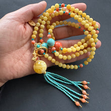 Genuine Amber and Tibetan Coral Mala Necklace