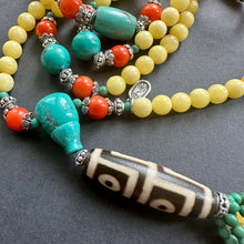 Genuine Amber Tibetan Mala with 4-eye Old Dzi Bead Necklace