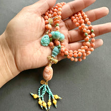 Genuine Angelskin Coral and Turquoise Mala Necklace